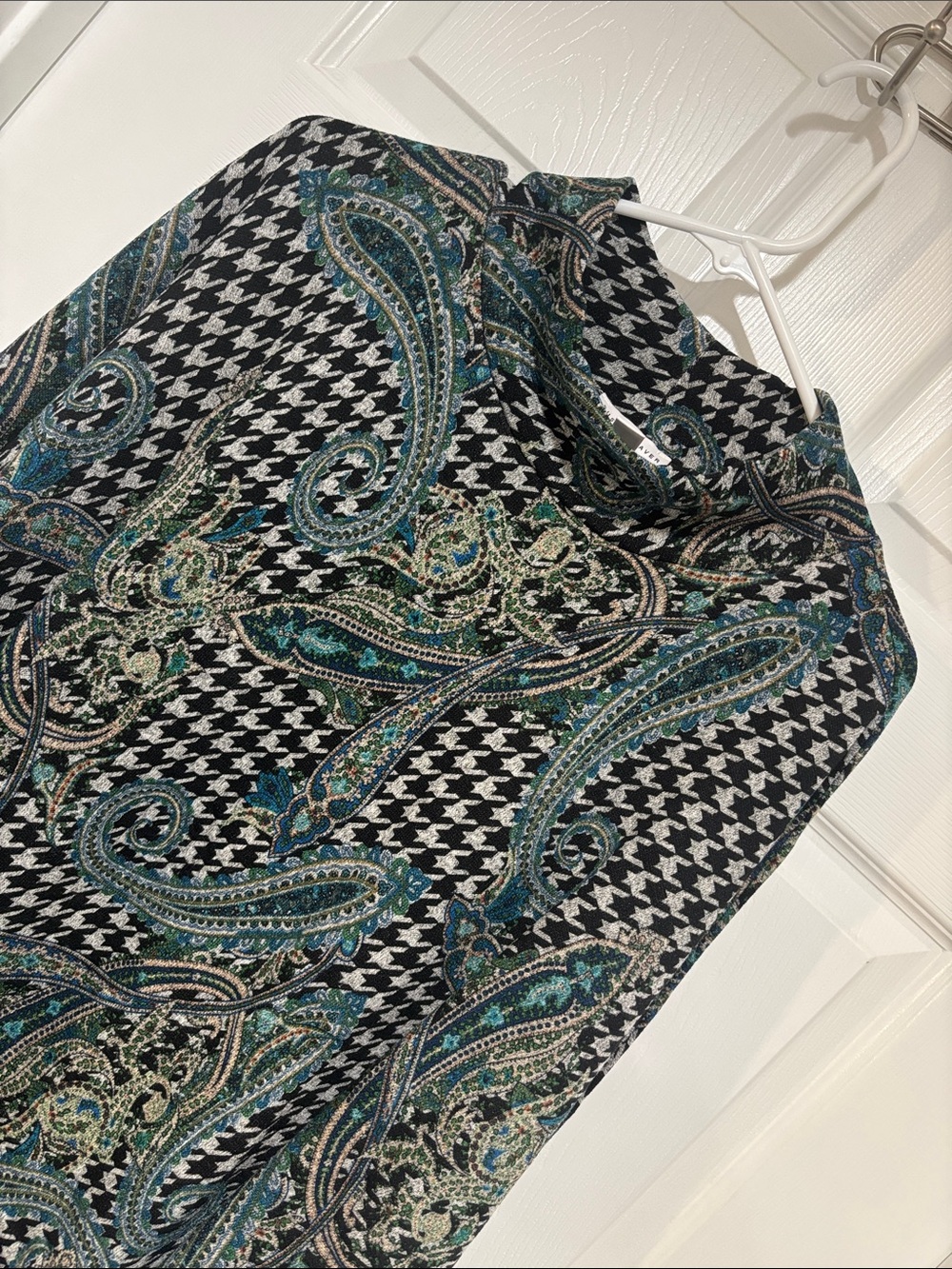 SUSAN GRAVER NIP Paisley & Houndstooth Printed Poncho Top-Black and Teal